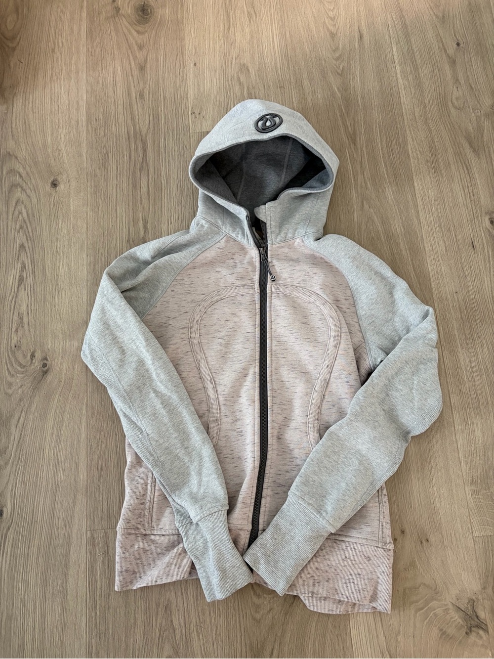 lululemon athletica Heather Gray and Light Pink Hooded Zip Sweater